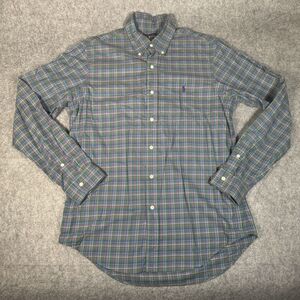 Polo Ralph Lauren Button Front Shirt Men's Medium Purple White Plaid LS Cotton